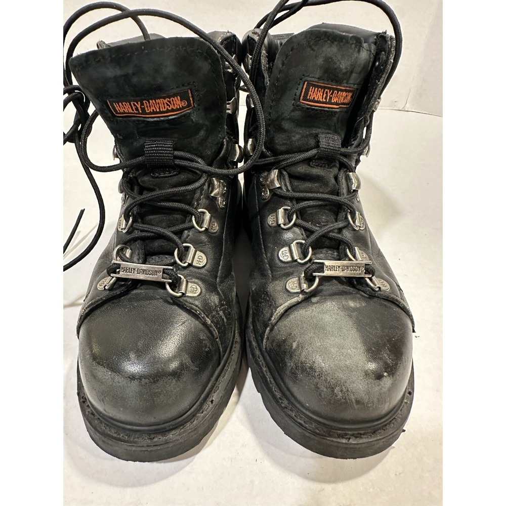 Harley Davidson Motorcycle Leather Boots Lace Up Black Size 6.5